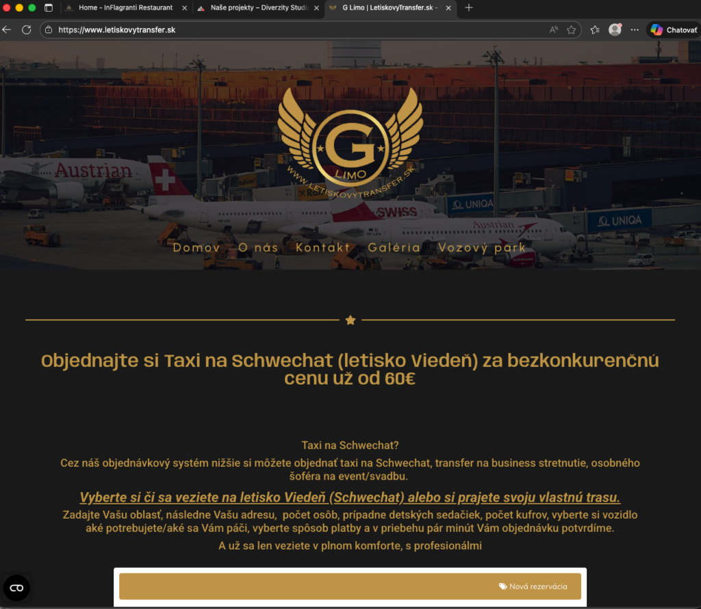Online objednávky letiskových transferov