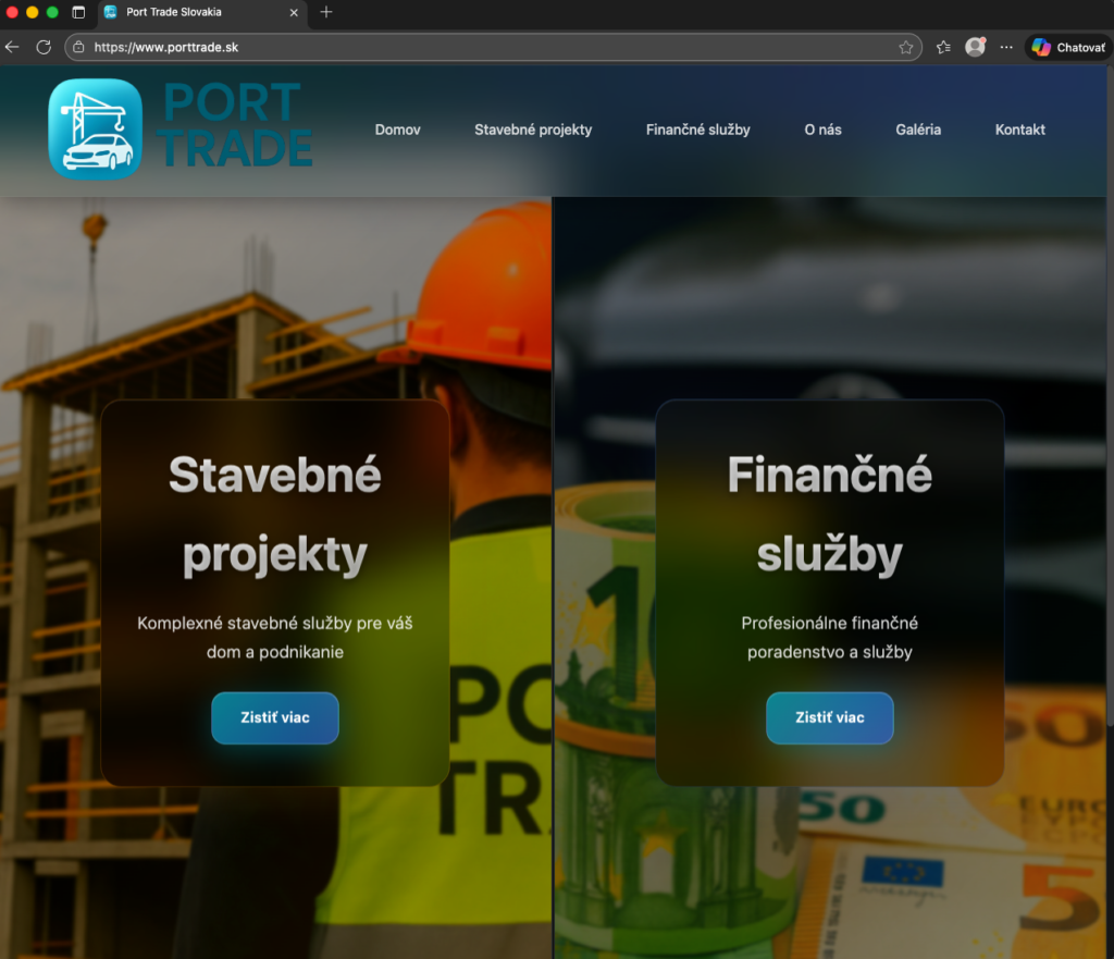 Firemný web a infraštruktúra pre stavebno-realitnú spoločnosť