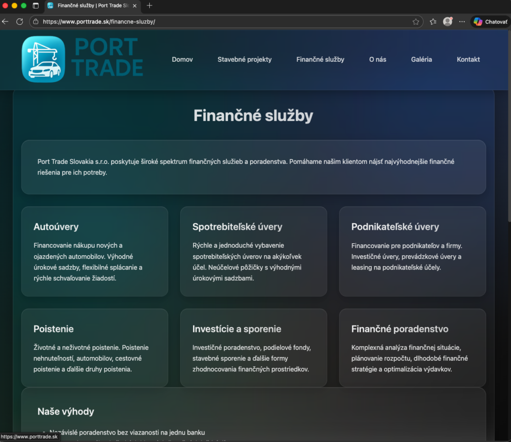 Firemný web a infraštruktúra pre stavebno-realitnú spoločnosť