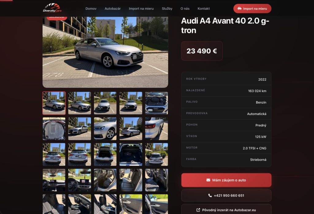 Reprezentatívny web pre autobazár s konfigurátorom importu vozidiel na mieru