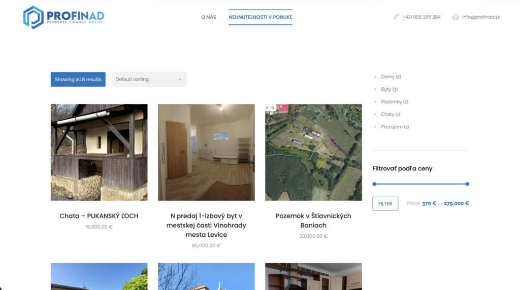 Technická správa a údržba webu realitnej kancelárie